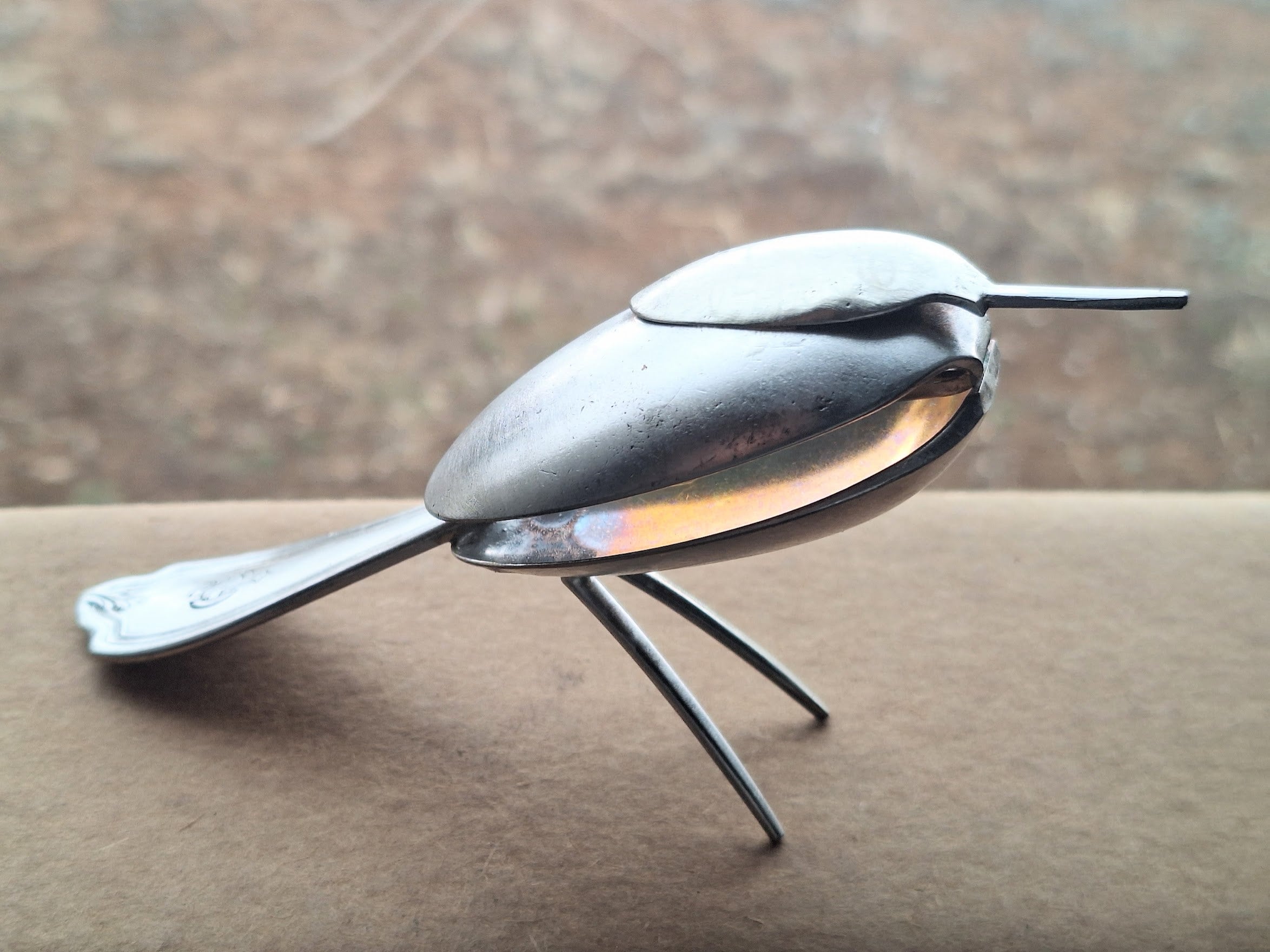 Spoon bird sculpture, silverware sculpture, recycled art, silverware art, metal bird sculpture, bird lover gift, holiday gift