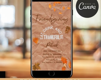 friendsgiving digital invitation editable thanksgiving evite text or email potluck friendsgiving  dinner