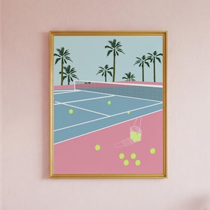 Tennis Court Poster, Pink Retro Wall Art, Digital Print, Club Aesthetic Print, Gallery Wall Decor, Printable Download