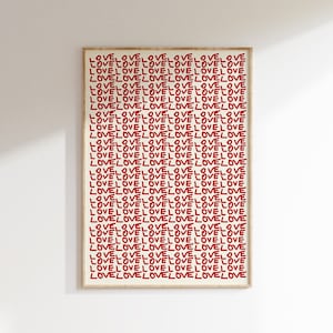 Love Poster Love Typography Print Preppy Print 70s Wall Art Red Print Psychedelic Art Retro Print Trippy Art Summer House Poster