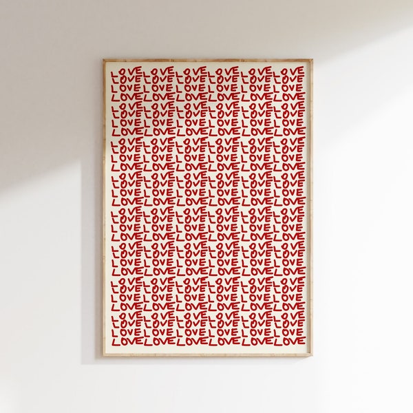 Love Poster Love Typography Print Preppy Print 70s Wall Art Red Print Psychedelic Art Retro Print Trippy Art Summer House Poster