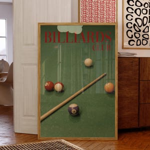Billiards Club Poster, Billiard Print, 70s Retro Wall Art Print, Psychedelic Art Print, Trippy Wall Art, Summer House, Pool Balls Print