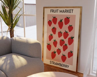 Fruit Print, Fruit Market Print, Strawberry Print, Colourful Kitchen Decor, Retro Fruit Print, Vintage Food Poster, Kitchen Decor