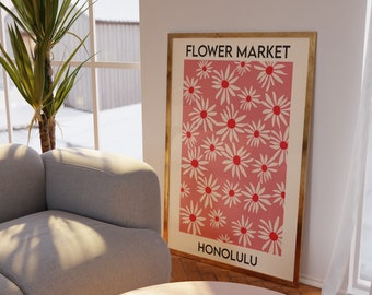 Flower Market Print, Flower Print, Botanical Print, Honolulu Flower Market Print, Printable Wall Art, Honolulu Print