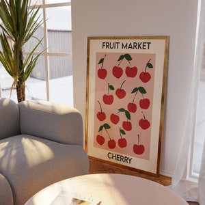 Fruit Market Poster, Cherry Print, Printable Wall Art, Abstract Art Print, Digital Download, Instant Download, Digital Illustration image 1