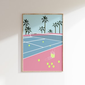 Tennis Court Poster, Digital Print, Club, Retro, Printable, Wall Art, Pink, Gallery Wall, Digital Download