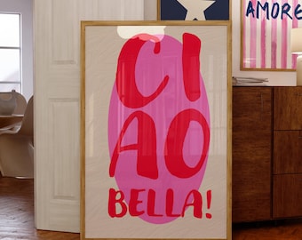 Ciao Bella Print, Retro Wall Decor, Cute 70s Aesthetic Art, Trendy Vintage Print, Room Decor