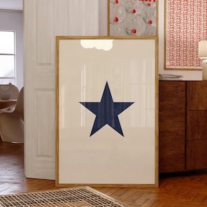 Blue Star Psychedelic Art Print: 70s Retro Wall Decor (Digital Download)