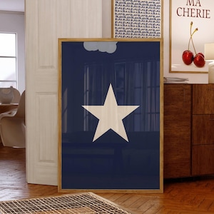 Navy Blue Star Print: 70s Psychedelic Wall Art (Digital Download