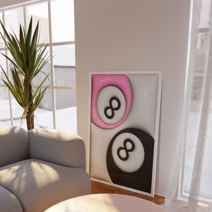 8 Ball Print, Paar Print, Rosa Trendy Retro Poster, Preppy Print, Y2K Zimmerdekor, College Wohnheim, Psychedelische Ästhetik, Trippy Geschenk