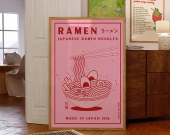 Japanese Ramen Noodles Art Print, Ramen Poster, Food Print, Modern Kitchen Decor, Illustration, Japanese, Food, Chef Print, Bar Art, Retro