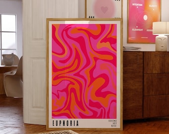 Auraposter, print met retrogradiënt, golvende korrelige kunst, affirmatiekunst aan de muur, psychedelisch kamerdecor