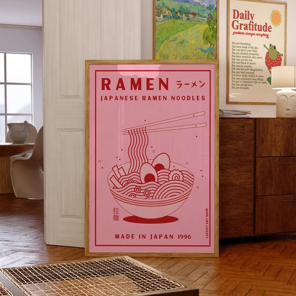 Japanese Ramen Noodles Art Print, Ramen Poster, Food Print, Modern Kitchen Decor, Illustration, Japanese, Food, Chef Print, Bar Art, Retro