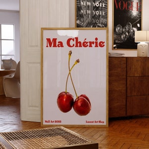 Cherry Print 70s Retro Wall Art Aesthetic Print Ma Cherie Poster Aesthetic Room Decor Psychedelic Art Trippy Art Print Trendy Print