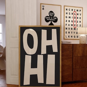 Póster OH HI, Impresión tipográfica Oh hi, Arte mural de los años 70, Arte psicodélico, Impresión retro dibujada a mano, Arte psicodélico, Póster de casa de verano