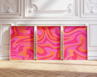 Set of 3 Retro Wavy prints, Colorful Wall Art, Electric Gallery, Preppy Vibes, Abstract Art Prints, 70's Retro Colour Gradient Wave Print