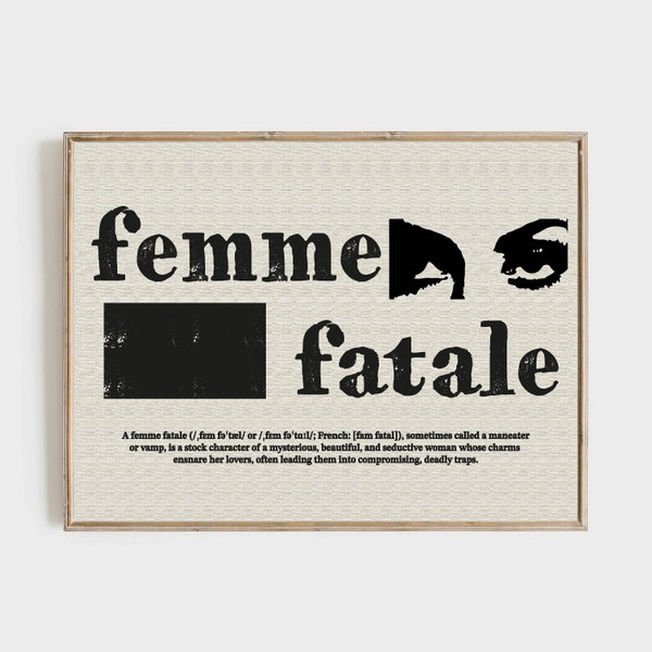 Femme Fatale Print - Trendy Retro Print- Vintage Wall Art -Preppy Room Decor- Pinterest Aesthetic Print-  Apartment Prints - Feminist Poster