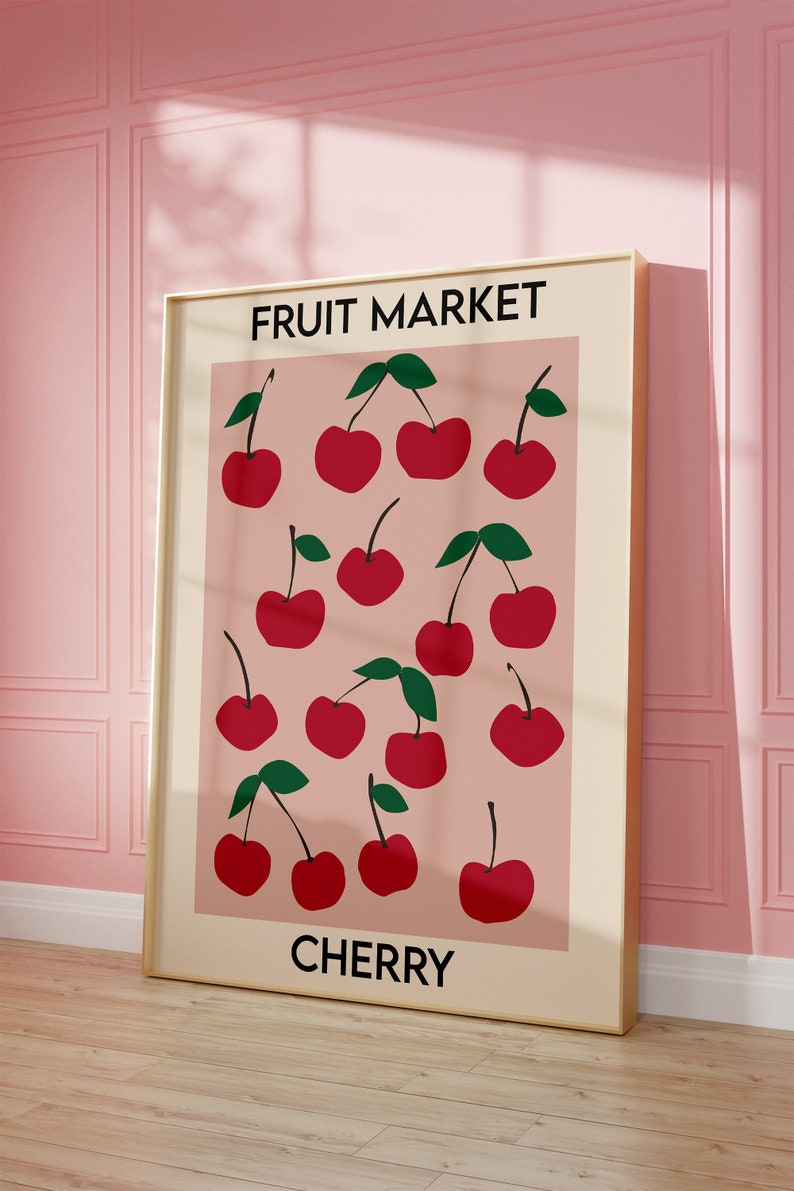 Fruit Market Poster, Cherry Print, Printable Wall Art, Abstract Art Print, Digital Download, Instant Download, Digital Illustration image 3