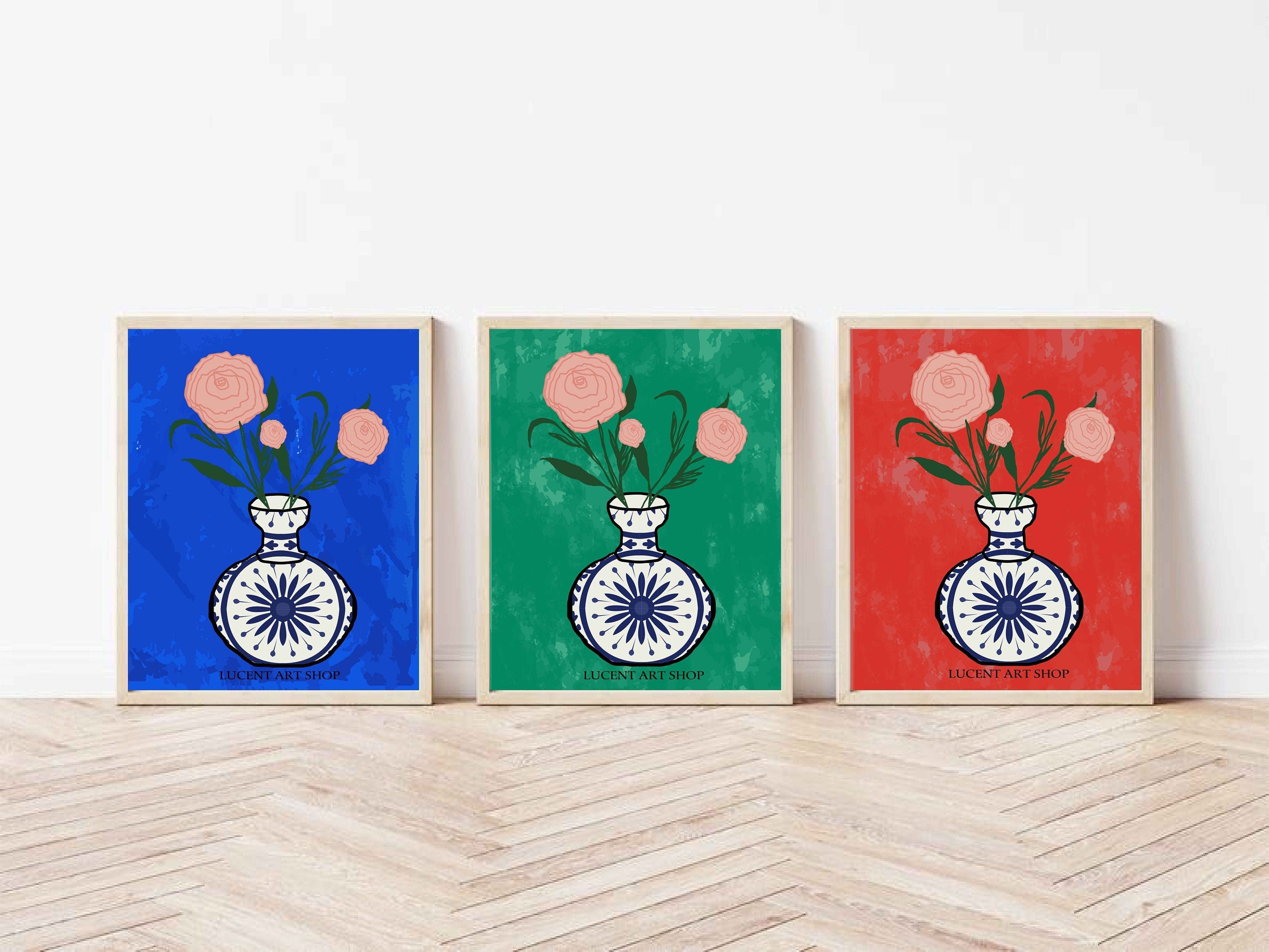 Flower Vase Poster Set Of 3 Prints Botanical Wall Art Print Etsy