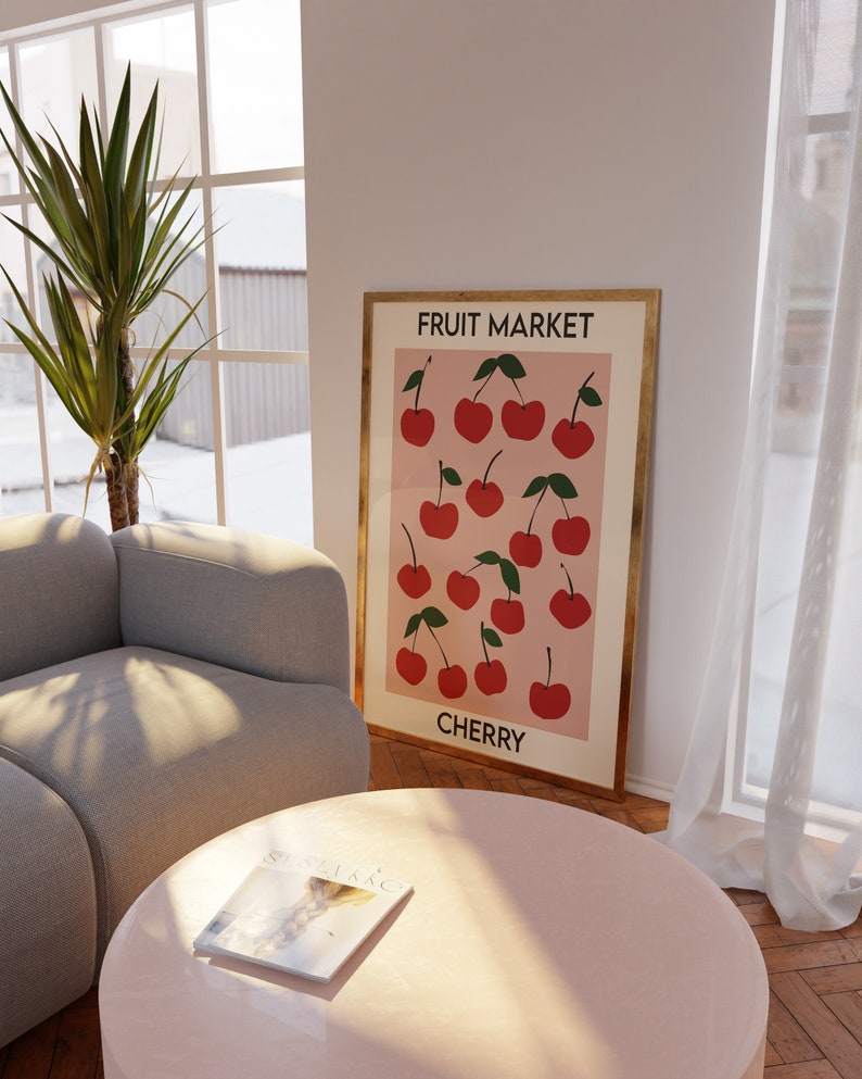 Fruit Market Poster, Cherry Print, Printable Wall Art, Abstract Art Print, Digital Download, Instant Download, Digital Illustration image 1