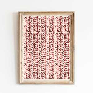 Love Poster, Love Typografie Print, Preppy Print, 70er Jahre Wandkunst, Rot Print, Psychedelische Kunst, Retro Print, Trippy Art, Sommerhaus Poster