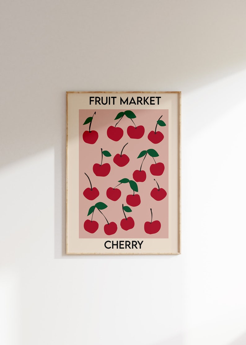 Fruit Market Poster, Cherry Print, Printable Wall Art, Abstract Art Print, Digital Download, Instant Download, Digital Illustration image 2