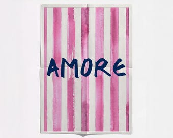 Amore Typography Print: Pink Watercolor Love Quote (Digital Download)