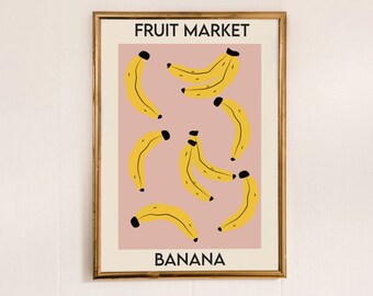 Fruit Print, Fruit Market Print, Banana Print, Colourful Kitchen Decor, Retro Fruit Print, Vintage Food Poster