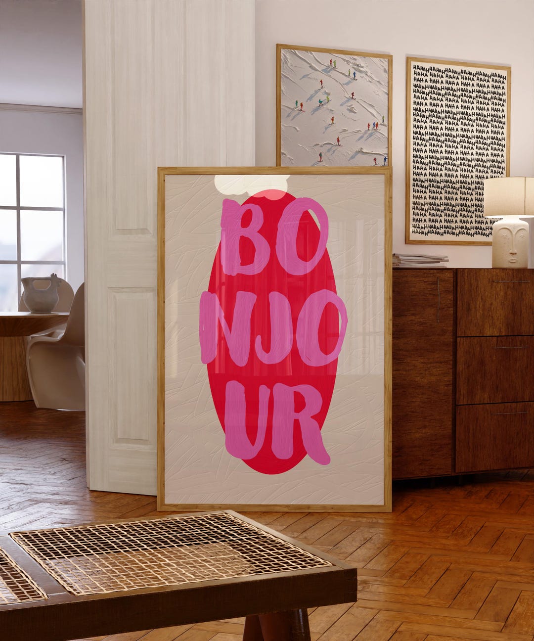 Bonjour Print, French Typography Wall Art, Retro Cute Aesthetic Decor ...
