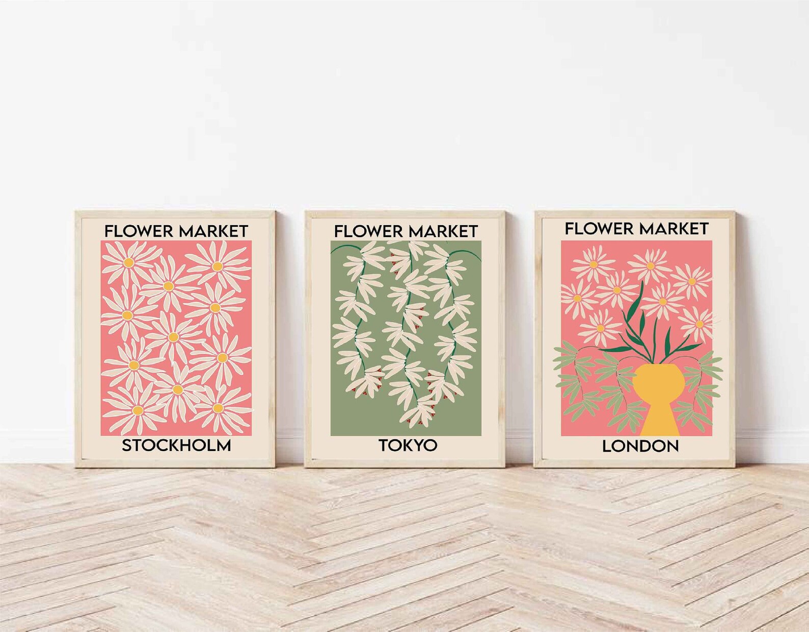 Flower Market Poster Set Of 3 Prints Stockholm Tokyo Etsy