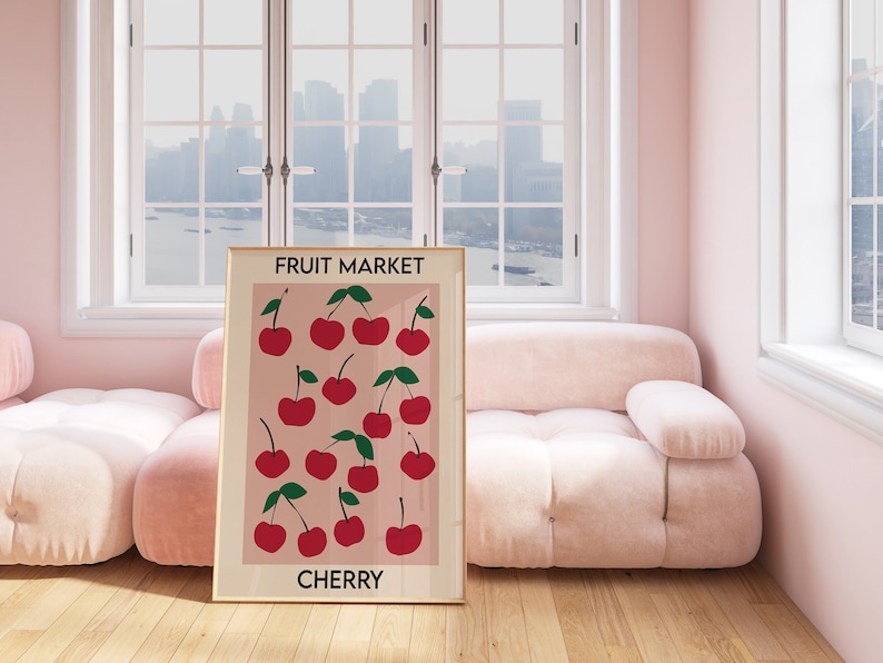 Fruit Market Poster, Cherry Print, Printable Wall Art, Abstract Art Print, Digital Download, Instant Download, Digital Illustration image 5