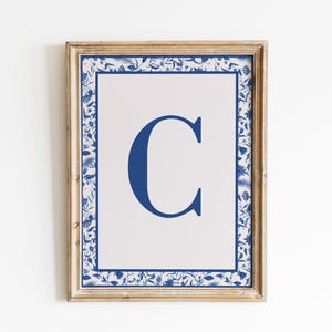 Impression lettre C personnalisée, impression lettre chinoises, affiche monogramme bleu, impression cow-girl côtière, petite-fille, cadeau pour elle