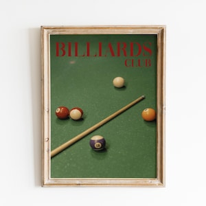 Póster de club de billar, impresión de billar, impresión de arte de pared retro de los años 70, impresión de arte psicodélico, arte de pared psicodélico, casa de verano, impresión de bolas de billar