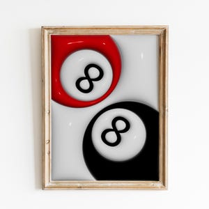 8 Ball Print, Paar Print, Rotes Trendy Retro Poster, Y2K Raumdekor, College Wohnheim, ästhetisch psychedelisches Trippy Geschenk
