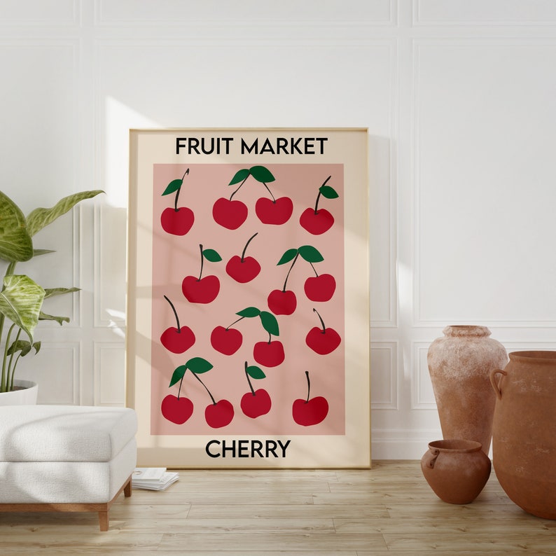 Fruit Market Poster, Cherry Print, Printable Wall Art, Abstract Art Print, Digital Download, Instant Download, Digital Illustration image 7