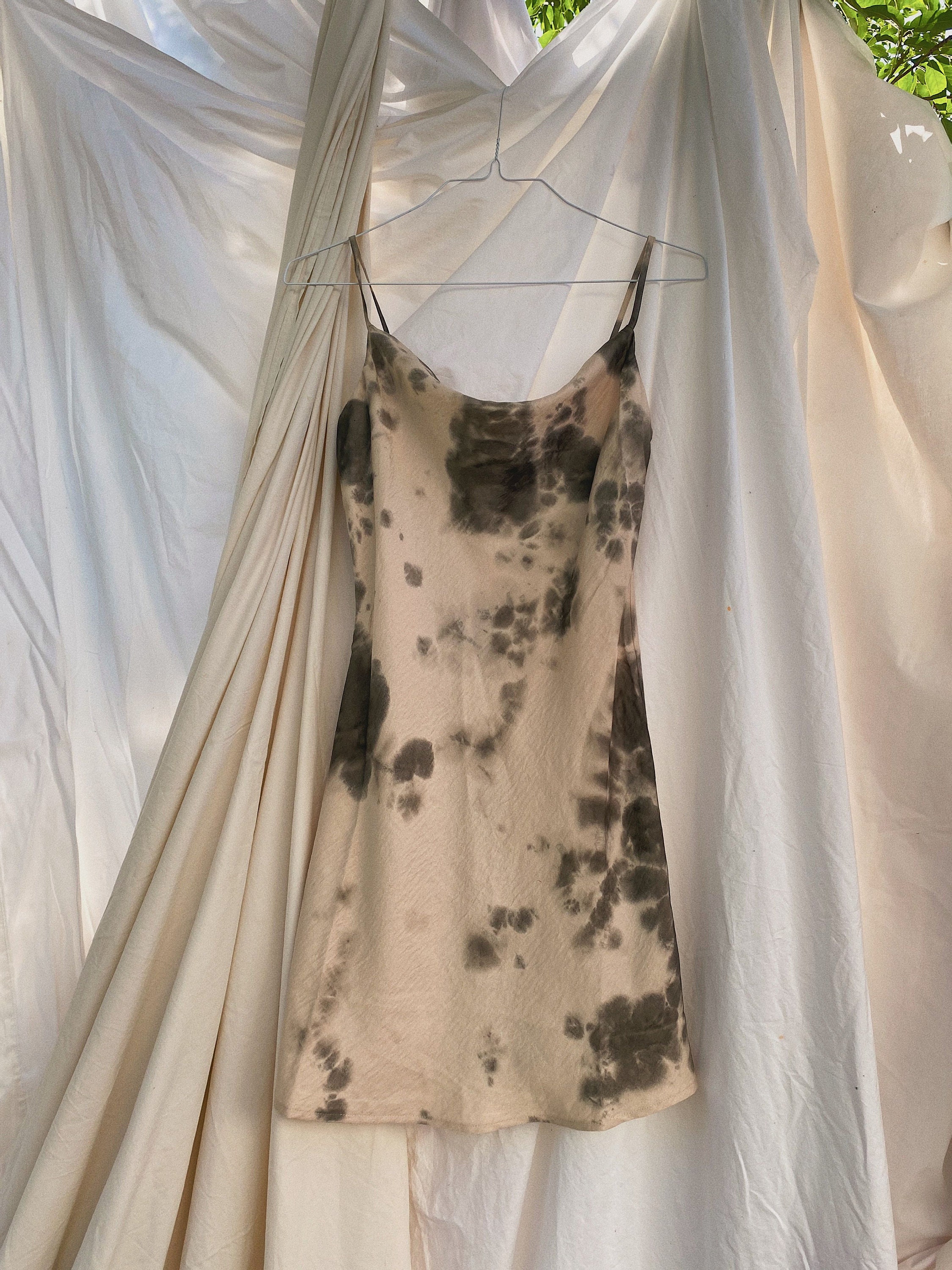 Tie Dye Satin Mini Slip Dress in Grey Etsy