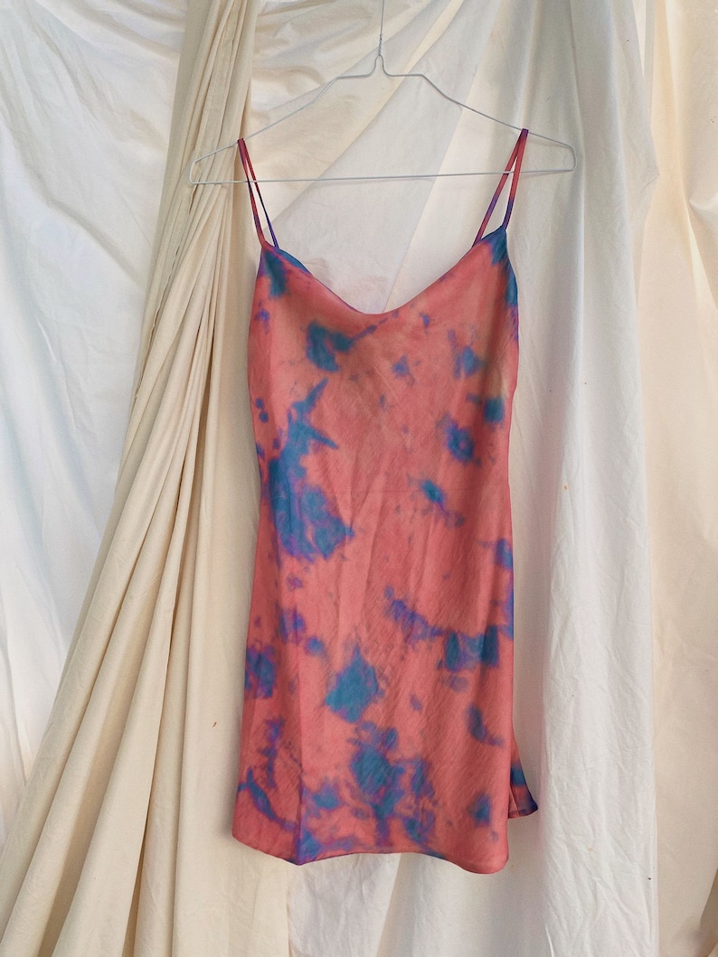 Tie Dye Satin Mini Slip Dress in Bubble Gum