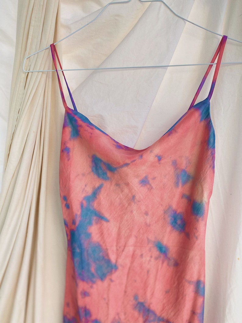 Tie Dye Satin Mini Slip Dress in Bubble Gum