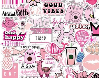 100 Pink stickers Pack Vsco Water bottle Stickers for teens and Kids Cute Stickers Waterproof Vinyl Stickers Aesthetic Stickers Pack