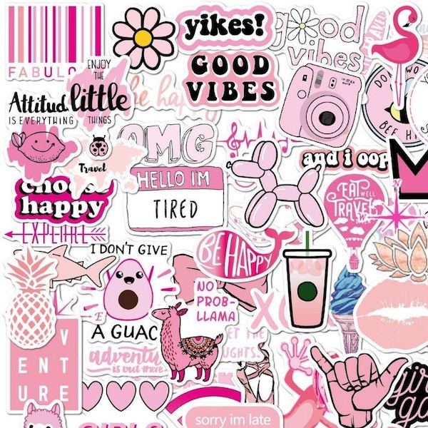 100 Pink stickers Pack Vsco Water bottle Stickers for teens and Kids Cute Stickers Waterproof Vinyl Stickers Aesthetic Stickers Pack