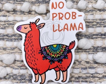 Red No Prob-Llama Vinyl Sticker, Best Friend Gift, Laptop Decals, Cute Stickers, Decal, Stickers, kids stickers
