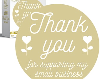 600 pcs thank you stickers 1.5" Thank You for Supporting My Small Business Stickers I Supplies for Business Packaging Kraft Sticker