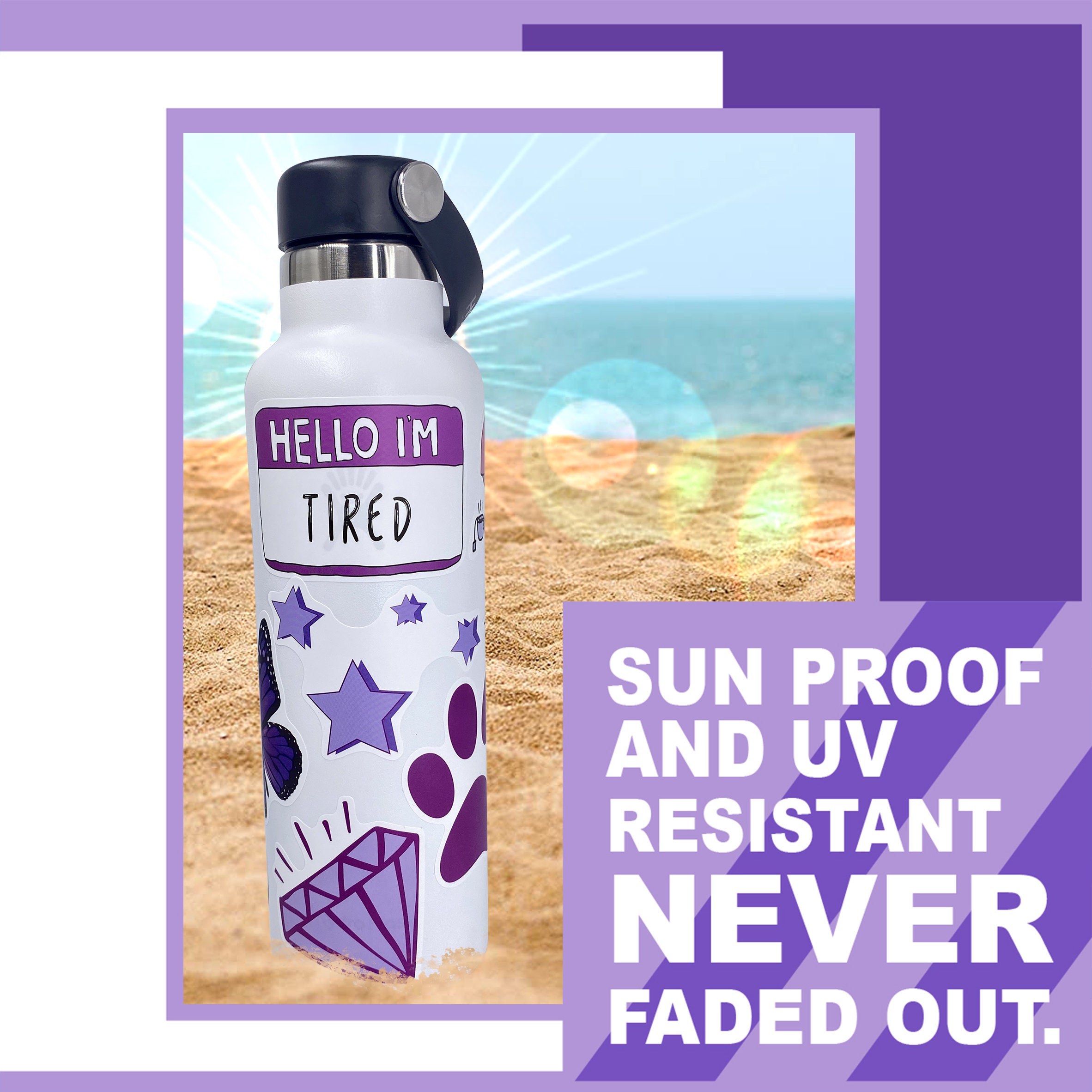 Purple Sticker pack (50 pc), Cute Stickers Waterproof for Water Bottles  Phone