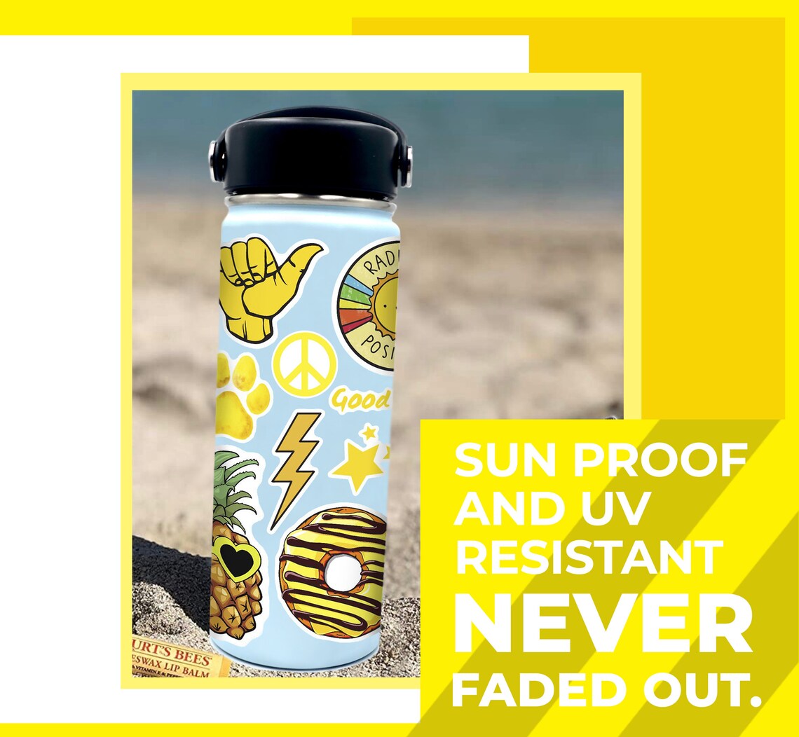 100 Yellow Water Bottle Stickers Aesthetic Cute Yellow Etsy