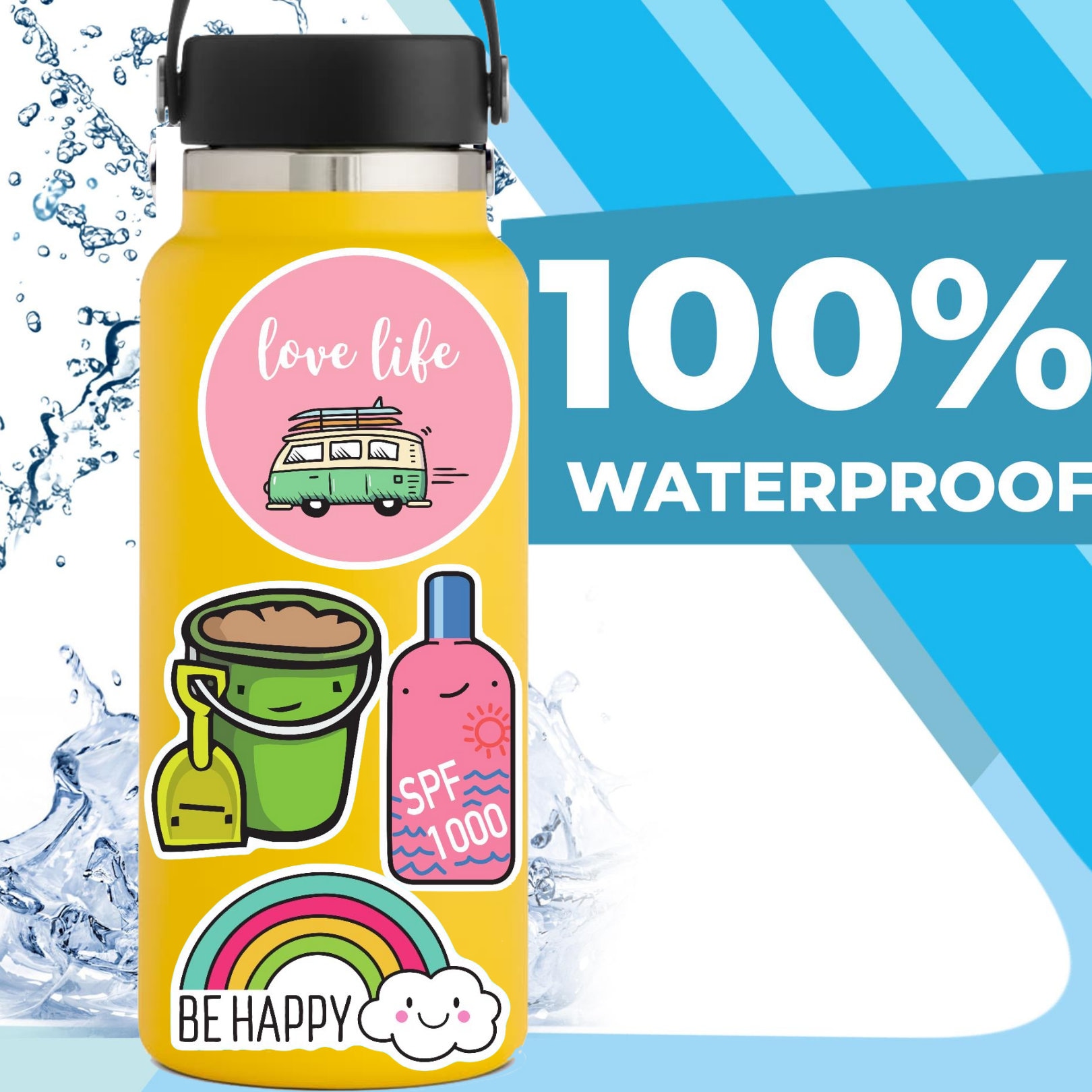 5-100 Summer Water Bottle Stickers Laptop Stickers Waterproof Vinyl Stickers  Aesthetic Stickers Cute Funny Stickers 100 Stickers Pack 
