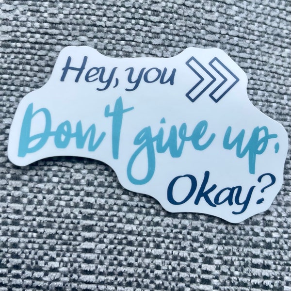 Hey You Don't Give Up Ok Vinyl Sticker, Best Friend Gift, Laptop Decals, Cute Stickers, Stickers, kids stickers. Motivational Stickers.