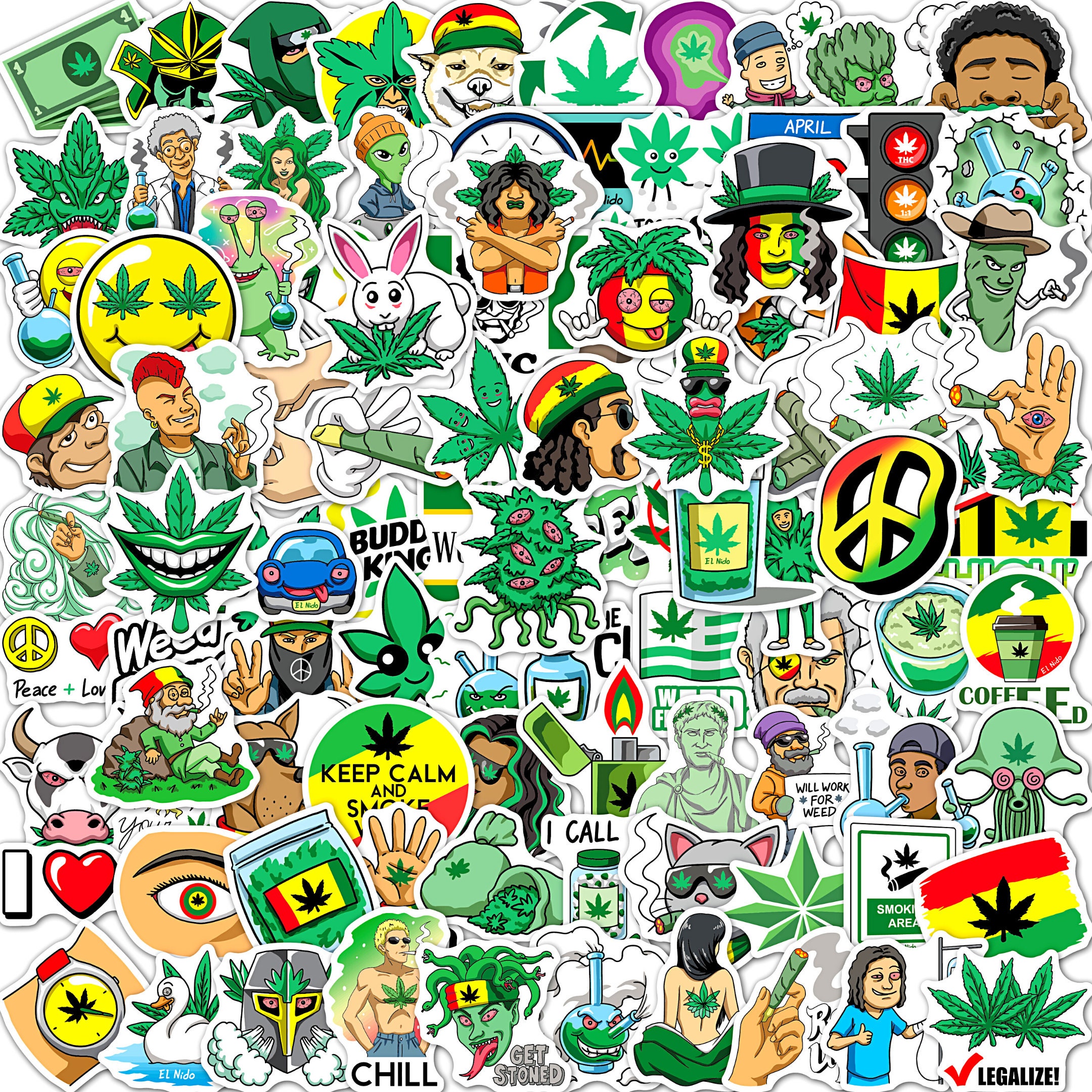 12 x Weed Trippy Stickers High Cannabis Vinyl Decal Smoke THC Smoking Cool Ganja 