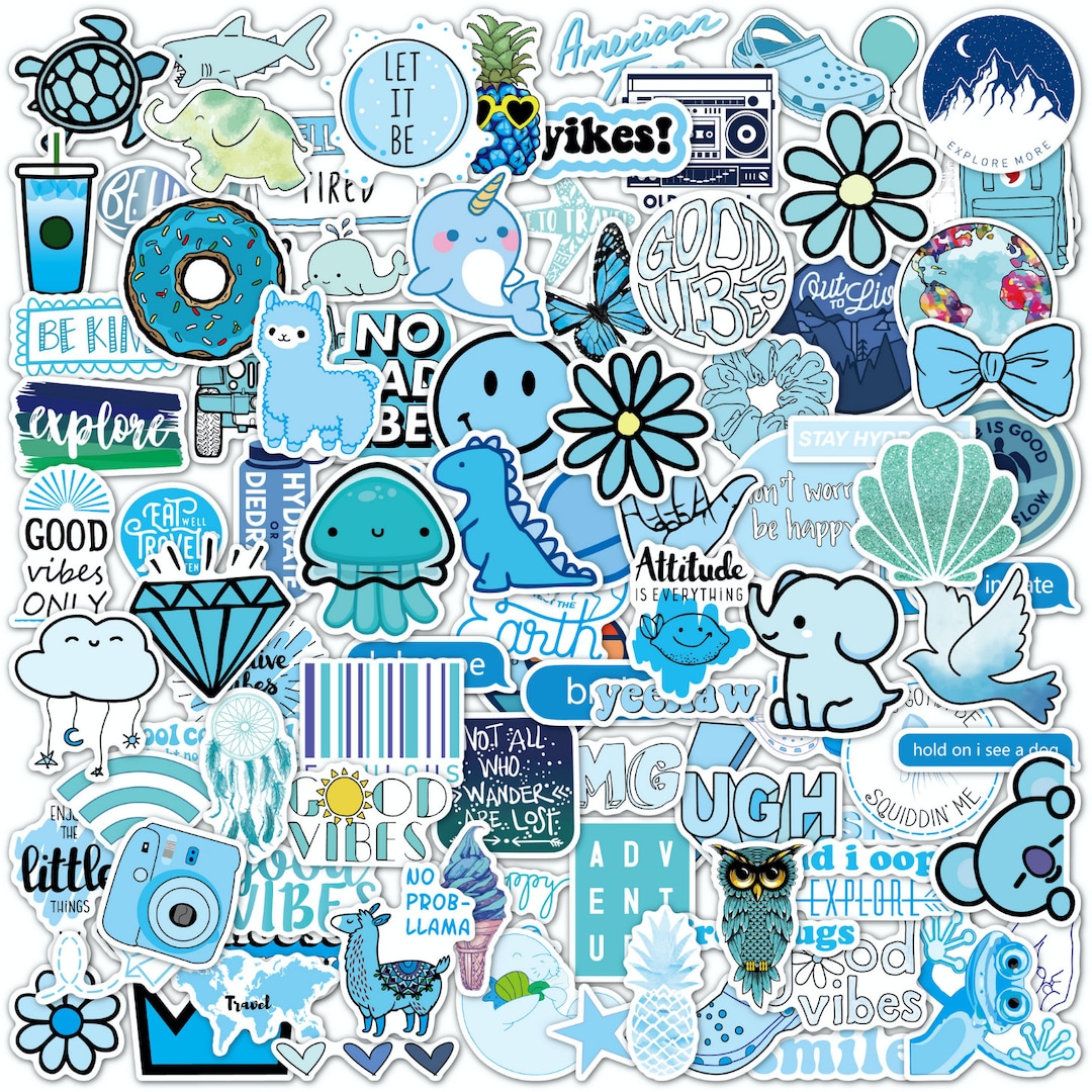 100 Blue Water Bottle Stickers Pack Vsco Stickers, Laptop Cute Stickers  Waterproof Vinyl Stickers, Aesthetic Stickers, Teens Stickers 