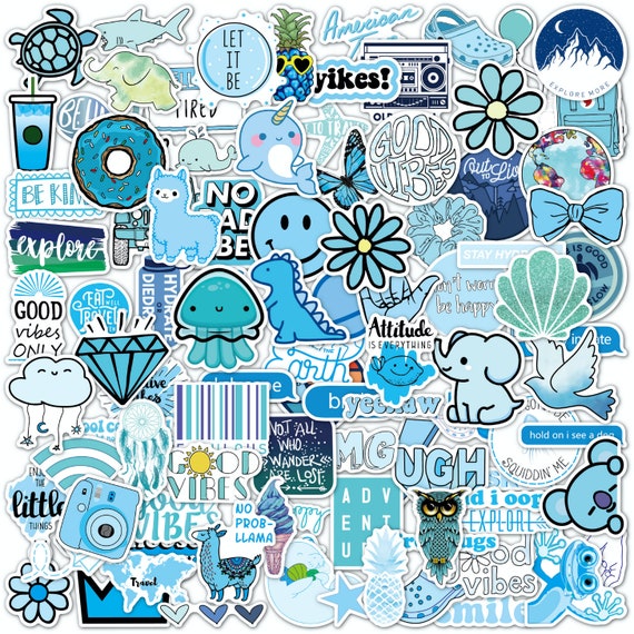 100 Blue Water Bottle Stickers Pack Vsco Stickers, Laptop Cute
