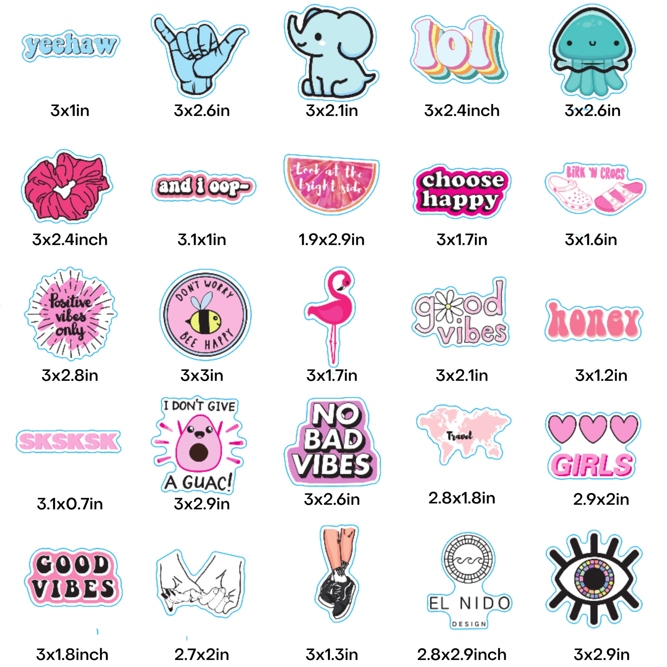 100 Cute Sticker Pack for Water Bottles Stickers for Teens and Kids Cute  Stickers Waterproof Vinyl Stickers Aesthetic Pack Vsco 